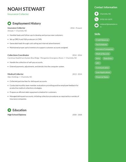 Insurance Collector Resume