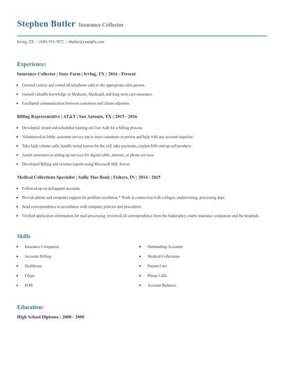 Insurance Collector Resume