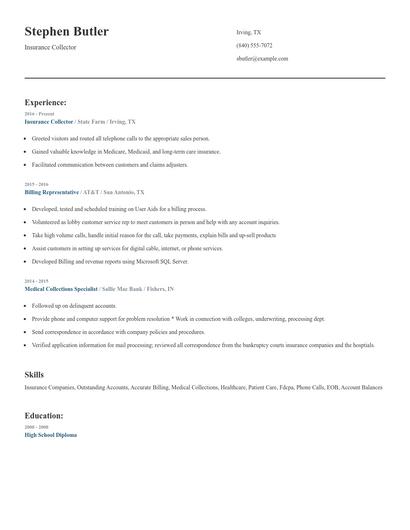 Insurance Collector Resume