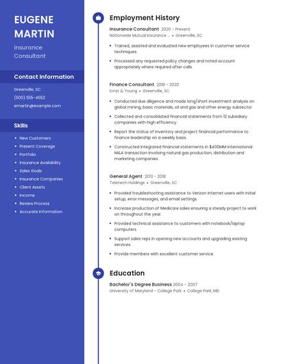 Insurance Consultant Resume