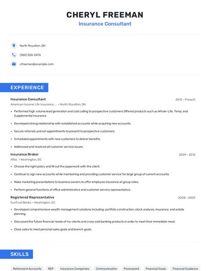 Insurance Consultant Resume