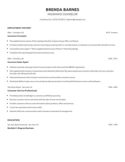 Insurance Counselor Resume
