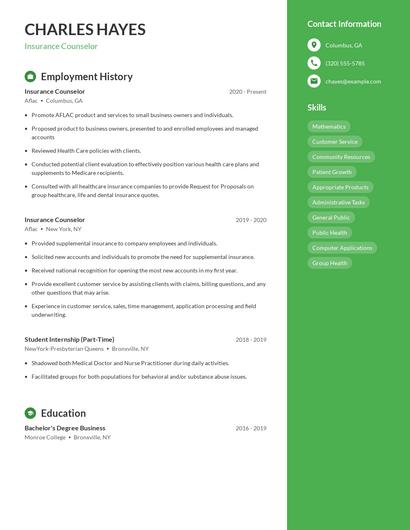 Insurance Counselor Resume