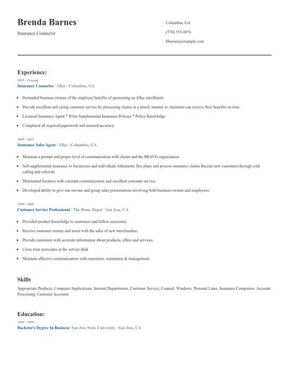 Insurance Counselor Resume