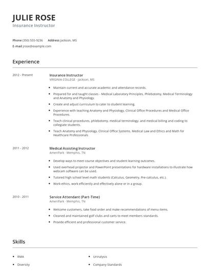 Insurance Instructor Resume
