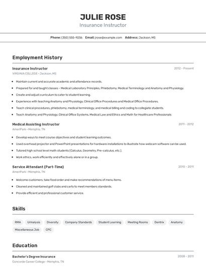 Insurance Instructor Resume