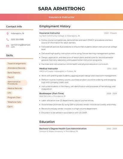Insurance Instructor Resume