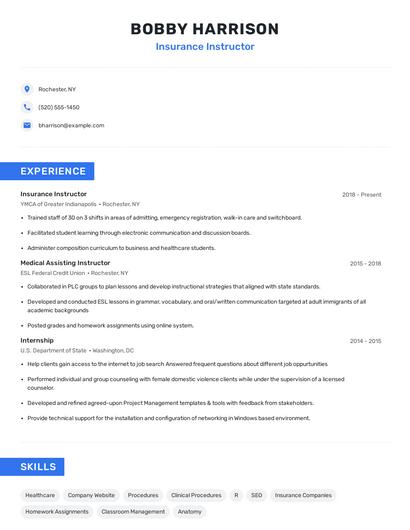 Insurance Instructor Resume