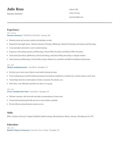 Insurance Instructor Resume