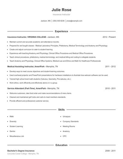 Insurance Instructor Resume