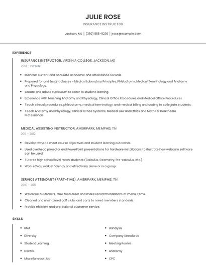 Insurance Instructor Resume