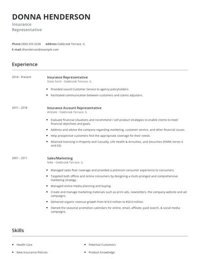 Insurance Representative Resume