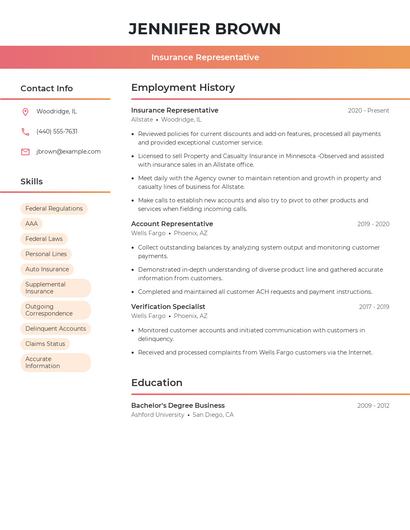 Insurance Representative Resume
