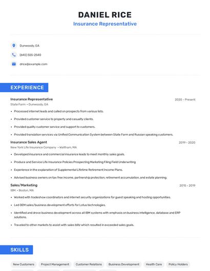 Insurance Representative Resume