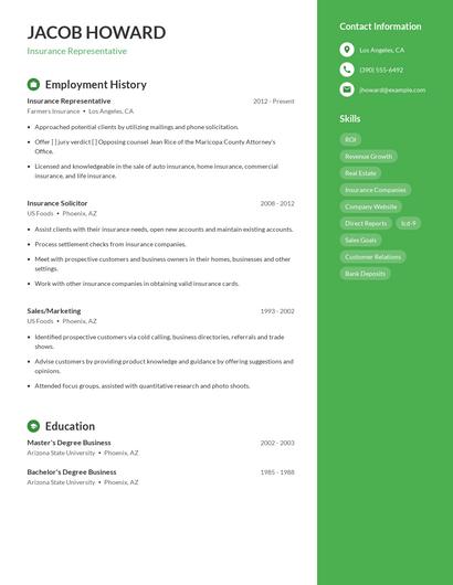 Insurance Representative Resume