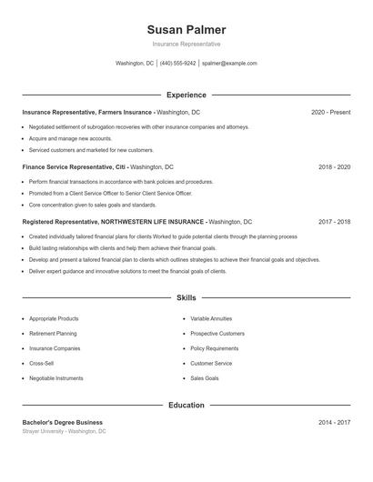 Insurance Representative Resume