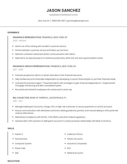 Insurance Representative Resume