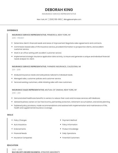 Insurance Service Representative Resume
