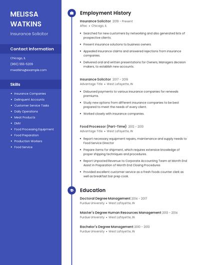Insurance Solicitor Resume