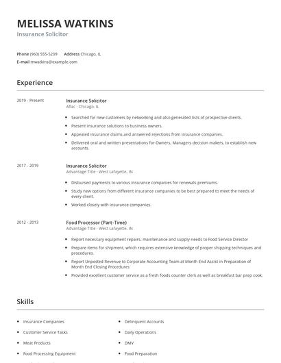 Insurance Solicitor Resume