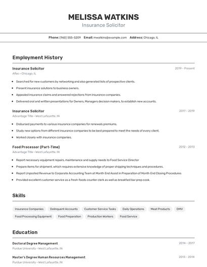 Insurance Solicitor Resume