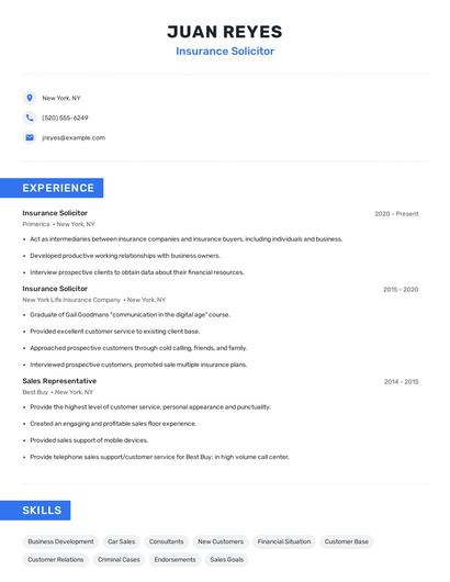 Insurance Solicitor Resume
