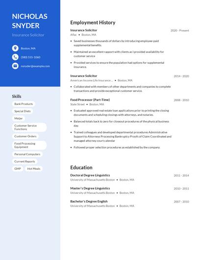 Insurance Solicitor Resume