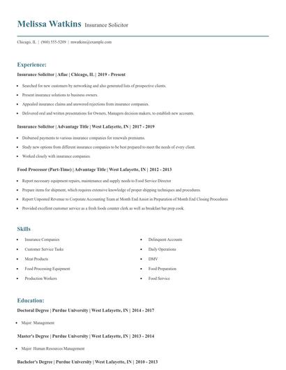 Insurance Solicitor Resume