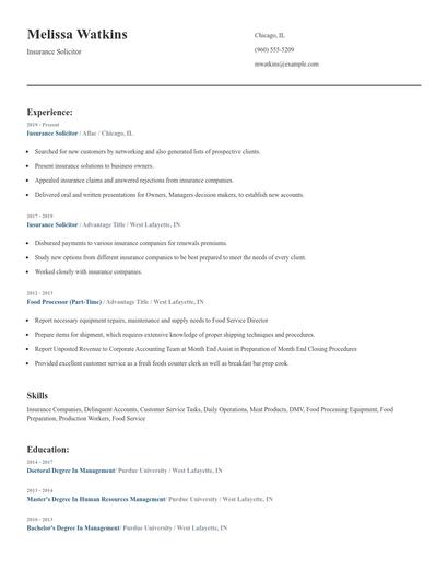 Insurance Solicitor Resume