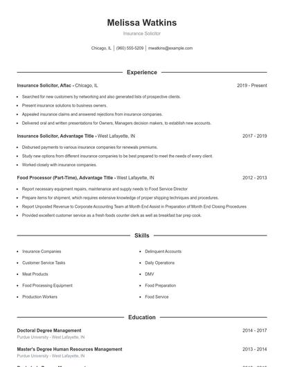 Insurance Solicitor Resume