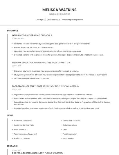 Insurance Solicitor Resume