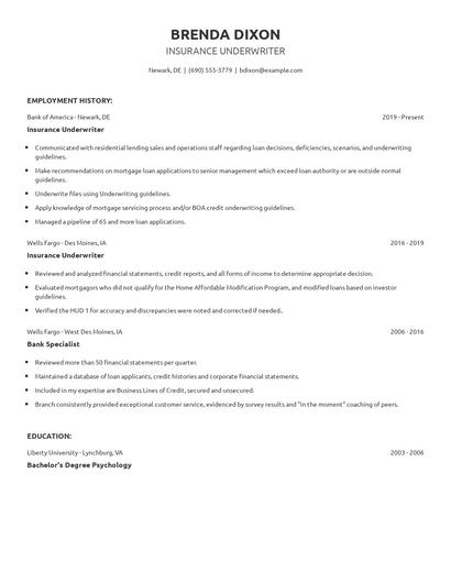 Insurance Underwriter Resume