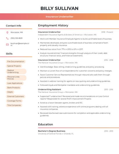 Insurance Underwriter Resume