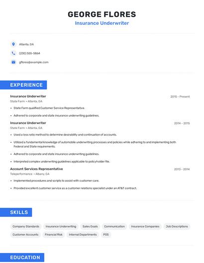 Insurance Underwriter Resume