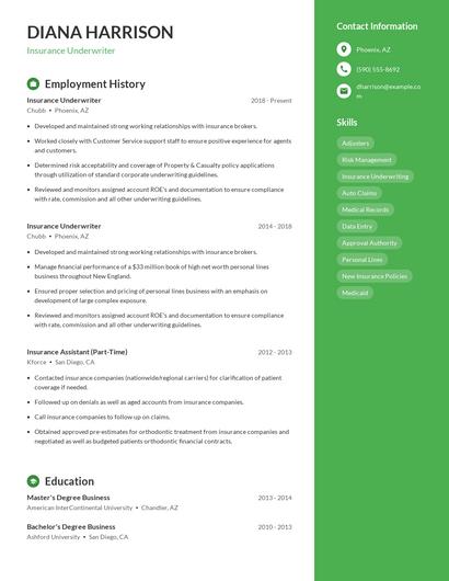 Insurance Underwriter Resume