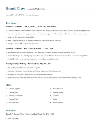 Insurance Underwriter Resume