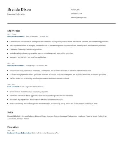 Insurance Underwriter Resume