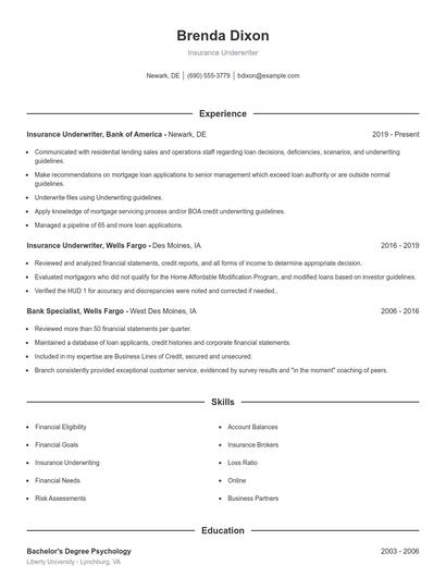 Insurance Underwriter Resume