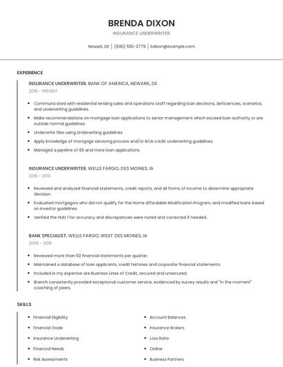 Insurance Underwriter Resume