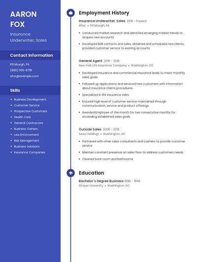 Insurance Underwriter, Sales Resume
