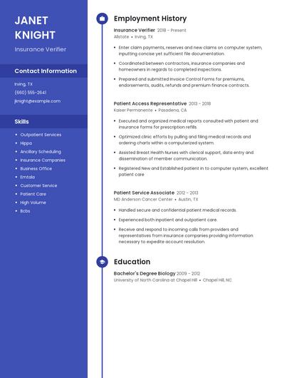 Insurance Verifier Resume