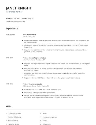 Insurance Verifier Resume