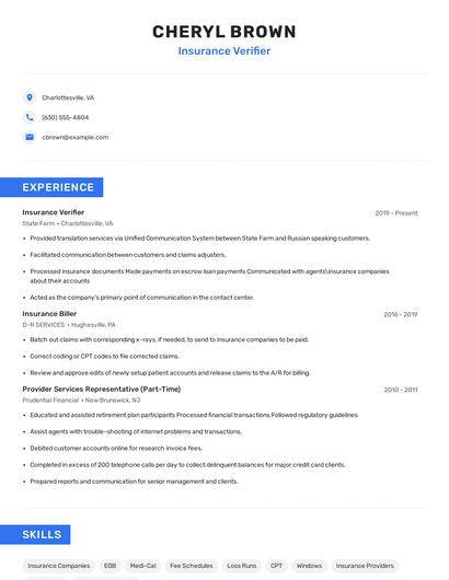Insurance Verifier Resume
