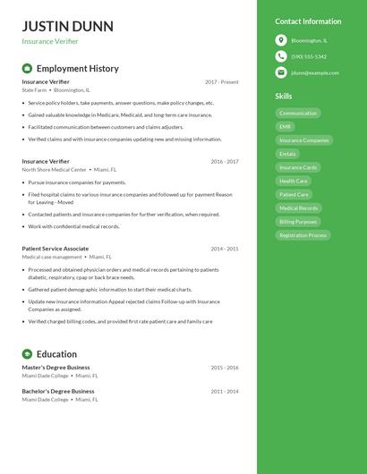 Insurance Verifier Resume
