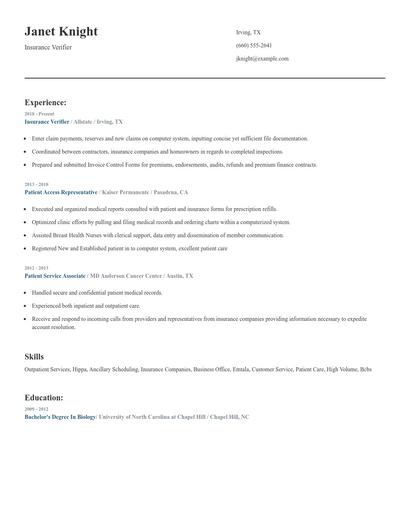 Insurance Verifier Resume