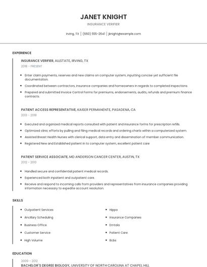 Insurance Verifier Resume