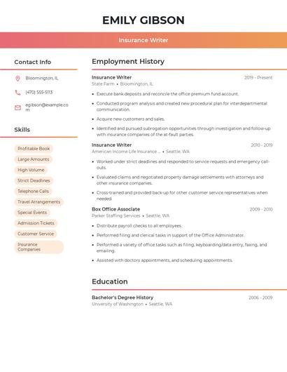 Insurance Writer Resume