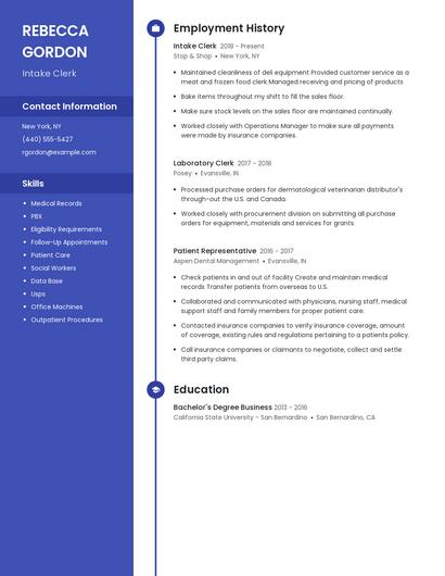 Intake Clerk Resume