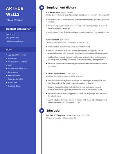 Intake Worker Resume