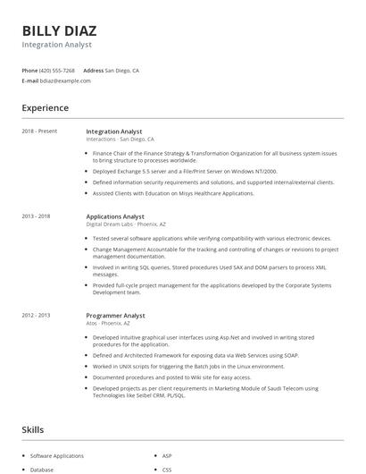 Integration Analyst Resume